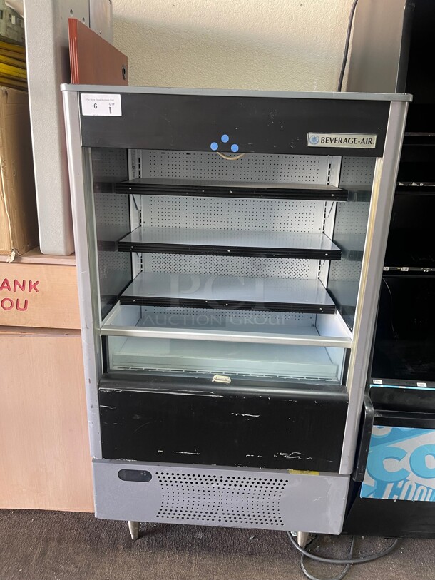 Working! Beverage Air VM7 35 1/2 inch Vertical Open Air Commercial Cooler w/ (4) Levels - Gray, 115v NSF Tested and Working! - Image 2 of 6