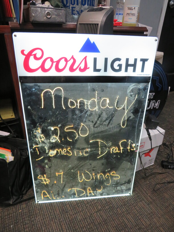 One WORKING Coors Lighted Dry Erase Lighted Board. - Image 1 of 1