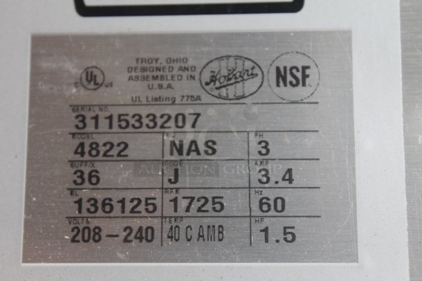 Hobart 4822 Stainless Steel Commercial Countertop Meat Grinder. 208-240 Volts, 3 Phase.  - Image 7 of 7