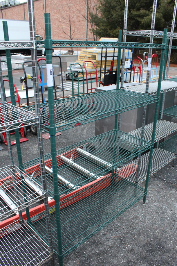 Metro Green Finish 4 Tier Shelving Unit. BUYER MUST DISMANTLE. PCI CANNOT DISMANTLE FOR SHIPPING. PLEASE CONSIDER FREIGHT CHARGES. 42x18x63 - Image 1 of 3