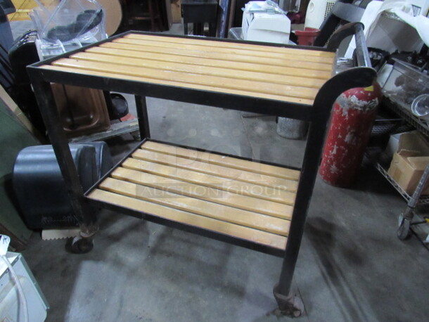 One Industrial Look Metal/Wood Cart With Under Shelf On Casters. 36X22X34