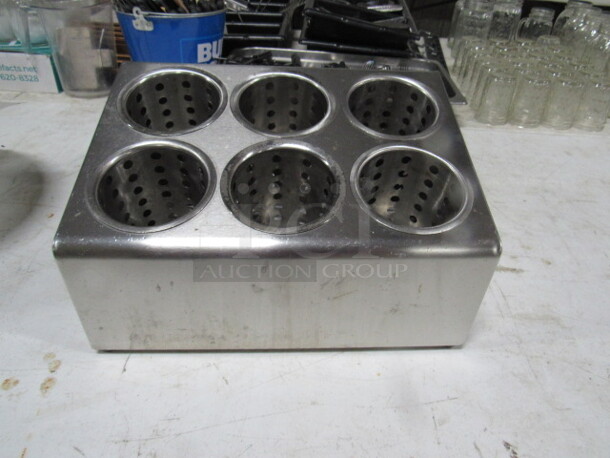 One 6 Hole Stainless Steel Flatware Holder. 15X11X8