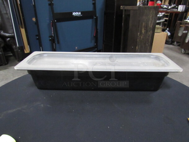 1/2 Size Long 4 Inch Black Food Storage Container With Lid. 2XBID
