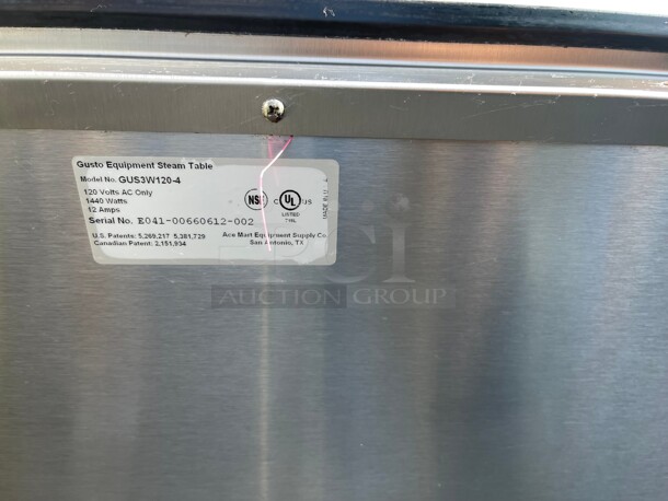 New! Gusto 3W120-4 120v Stainless Commercial 3 Well Steam Table NSF 115 Volt Tested and Working! - Image 3 of 9