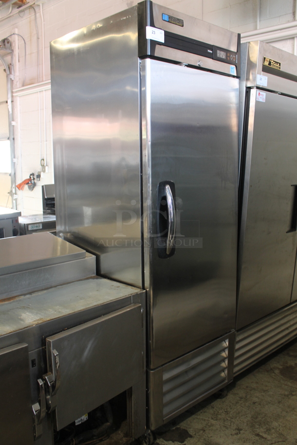 Master-Bilt R23-S Stainless Steel Commercial Single Door Reach In Cooler w/ Poly Coated Racks on Commercial Casters. 115 Volts, 1 Phase. Tested and Powers On But Does Not Get Cold - Image 1 of 5