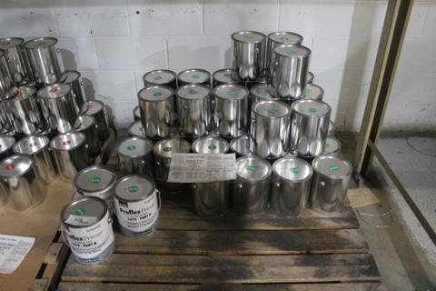 ALL ONE MONEY! PALLET LOT Including Metal Tins of Proflex Primer for Asphalt Roofs. BUYER MUST REMOVE.
