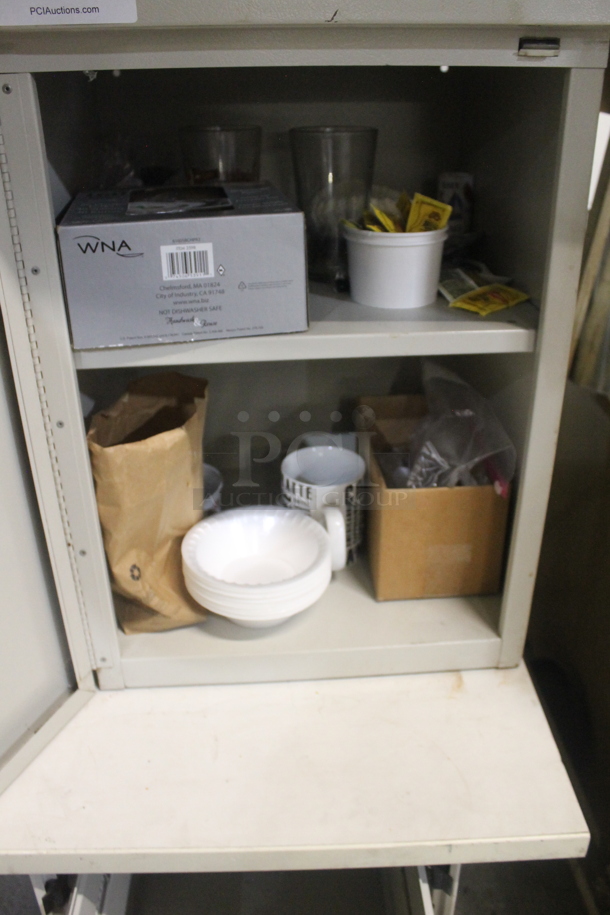 Gray Metal Single Door Cabinet w/ Contents.  - Image 4 of 4