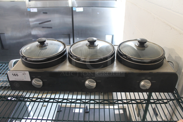 Sensio YDE902A Metal Countertop 3 Well Slow Cooker w/ Drop Ins and Lids. 120 Volts, 1 Phase. Tested and Working! - Image 1 of 11