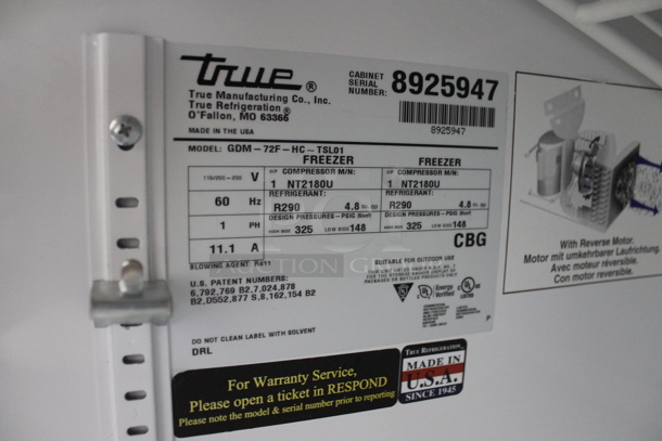 2016 True GDM-72F-HC-TSL01 Metal Commercial 3 Door Reach In Freezer Merchandiser w/ Poly Coated Racks. 115/208-230 Volts, 1 Phase. - Image 3 of 5