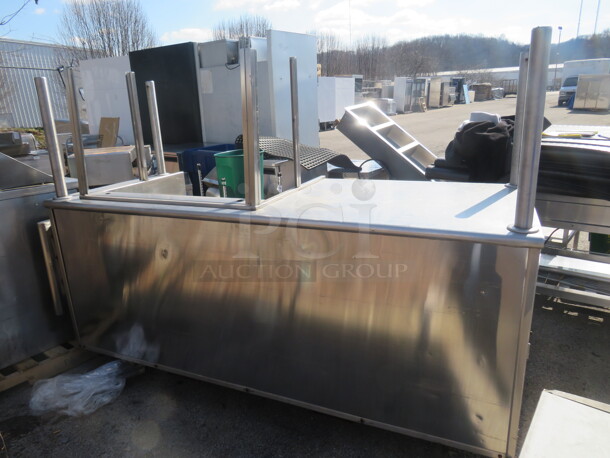 One STainless Steel Kiosk With 1 Door Cooler, Hand Sink, Cash Drawer, Work Area, SS Flip Up Side Table, 240 Volt Breaker Box, Ariston Hot Water Heater, 4 Doors For Storage, On Casters. 85X35X61 - Image 1 of 6