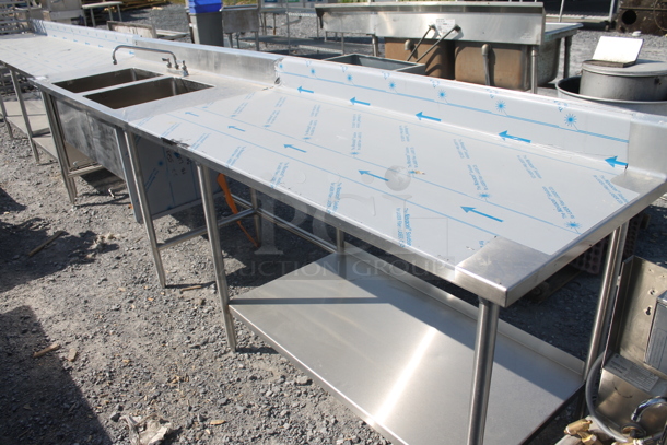 BRAND NEW! ACS FAB LLC Stainless Steel Commercial Table w/ 2 Sink Basins, Faucet, Handles, Back Splash and Under Shelf. - Image 3 of 5