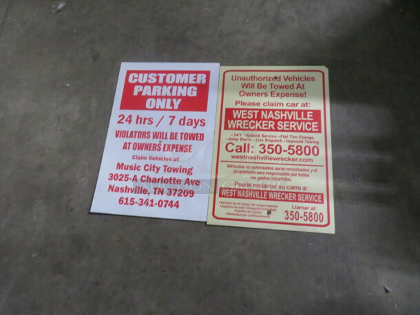 Assorted Towing Signs. 2XBID
