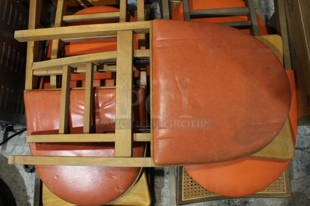 8 Brown Dining Height Folding Chairs w/ Orange Seat Cushion. 8 Times Your Bid! - Image 2 of 4