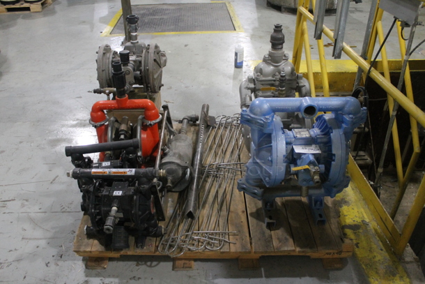 ALL ONE MONEY! PALLET LOT of Various Items Including Metal Commercial Compressors; 2 Husky 1040, Sandpiper ST1-A and Wilden Pump. BUYER MUST REMOVE. - Image 1 of 9