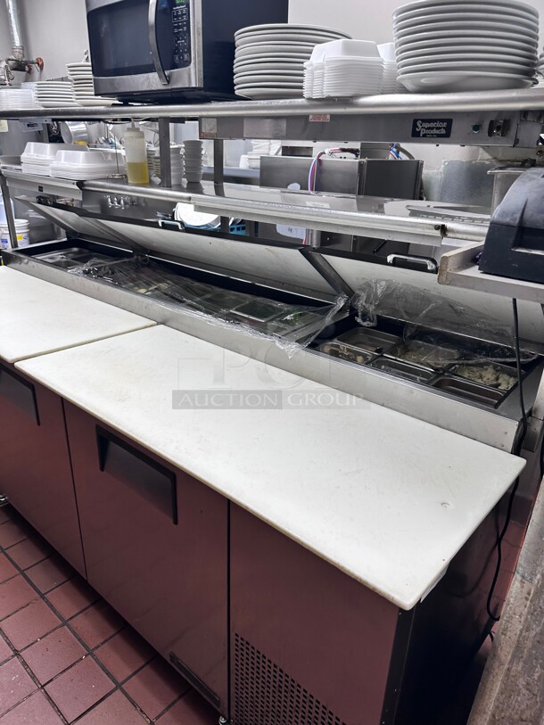 Working! True TPP-93 93 inch Commercial Pizza Prep Table w/ Refrigerated Base, w/ Double Shelves 115v NSF Tested and Working! - Image 8 of 10