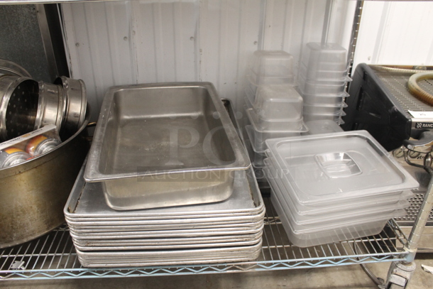 ALL ONE MONEY! Lot of Plastic And Stainless Steel Drop In Bins In Variety of Sizes, Yellow Circular Lids, Plastic Rectangular Lids, Rice Cooker, Baking Sheets, Small Strainers, AND MORE!  - Image 11 of 12