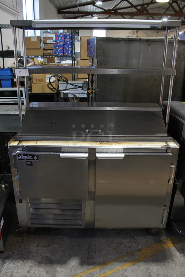 2017 Leader LM48 S/C Stainless Steel Commercial Sandwich Salad Prep Table Bain Marie Mega Top w/ 2 Tier Over Shelf on Commercial Casters. 115 Volts, 1 Phase. Tested and Powers On But Does Not Get Cold - Image 1 of 5