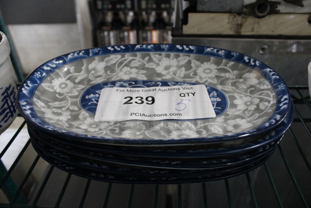 5 White and Blue Ceramic Oval Plates. 9.25x6.25x1. 5 Times Your Bid!