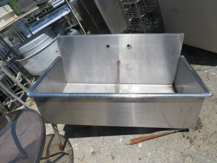 One Stainless Steel Double Sink. 2 Legs Need To Be Welded, And 1 Seam Needs To Be Welded. 52X27X42