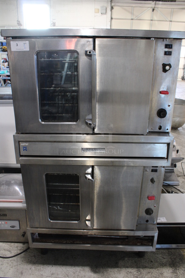 2 Garland Stainless Steel Commercial Natural Gas Powered Full Size Convection Ovens w/ View Through Door, Solid Door and Metal Oven Racks. 40x39x70.5. 2 Times Your Bid!