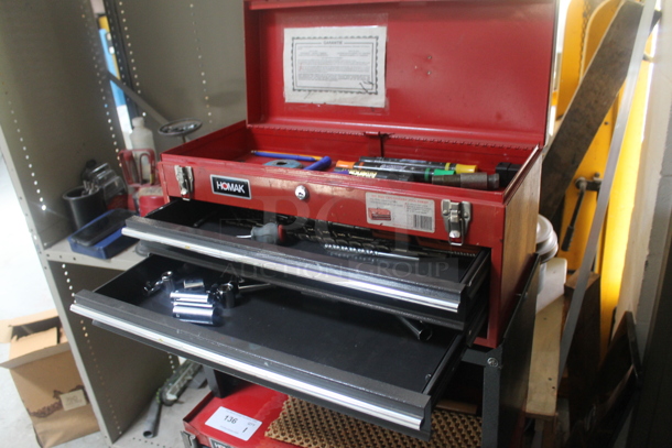 Homak Red Metal Toolbox w/ Contents on Commercial Casters. BUYER MUST REMOVE. - Image 4 of 5