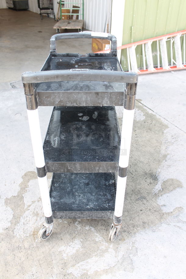 Qualite Black and Gray Poly 3 Tier Cart w/ Push Handles on Commercial Casters. - Image 6 of 7