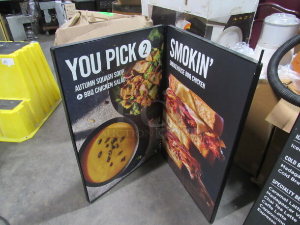 One Heavy Duty Black Metal Dual Hinged Menu Board. 49X36