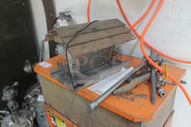 Orange Metal Parts Wash Machine w/ Contents Including Wooden Bird House. BUYER MUST REMOVE. - Image 4 of 4