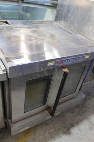 Bakers Pride Stainless Steel Commercial Natural Gas Powered Full Size Convection Oven w/ View Through Doors and Thermostatic Controls. 