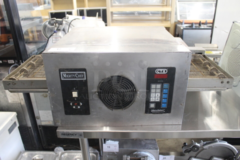 CTX Mighty Chef Stainless Steel Commercial Countertop Conveyor Pizza Oven. 208-240 Volts, 1 Phase.