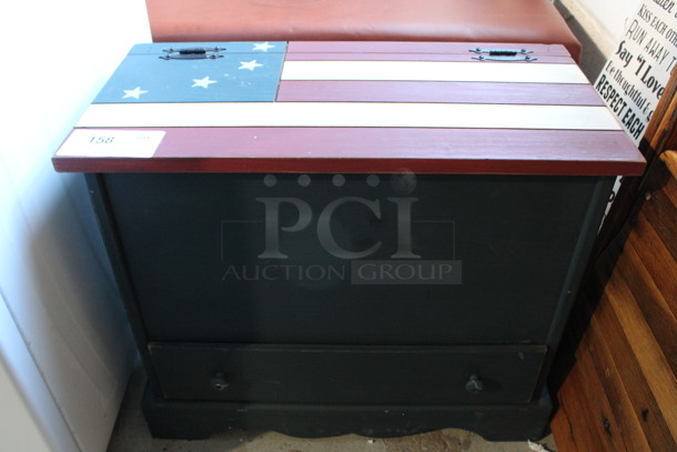 Wooden Box w/ American Flag Painted Lid. 23.5x12x20