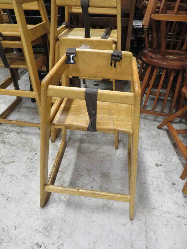 One Wooden High Chair With Safety Straps. - Image 1 of 1