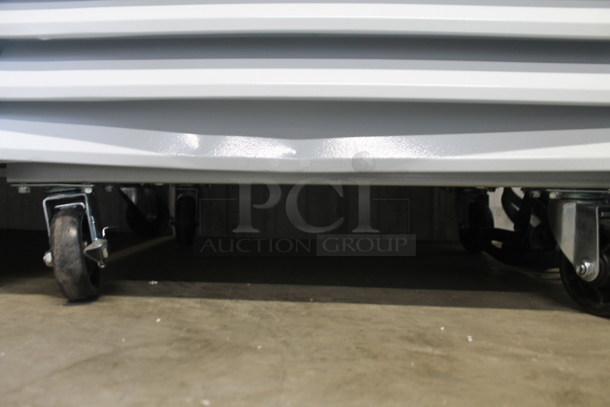 BRAND NEW SCRATCH AND DENT! 2023 Avantco 178GDC12FHCW Metal Commercial Single Door Reach In Freezer Merchandiser w/ Poly Coated Racks on Commercial Casters. See Pictures For Broken Glass and Bottom Dent. 115 Volts, 1 Phase. Tested and Working! - Image 4 of 6