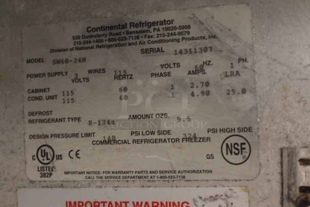 Continental SW60-24M Stainless Steel Commercial Sandwich Salad Prep Table Bain Marie Mega Top on Commercial Casters. 115 Volts, 1 Phase. Tested and Powers On But Does Not Get Cold - Image 7 of 7