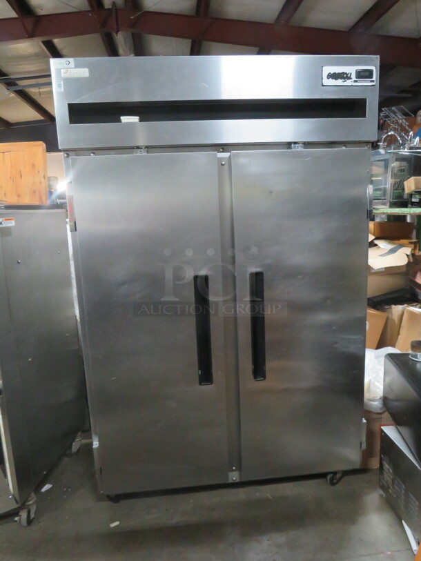 One WORKING Delfield 6000XL 2 Door Stainless Steel Refrigerator With 5 Racks On Casters. 115 Volt. Model# 6051XL-S. 51X32X79.5. $6398.00 - Image 2 of 3