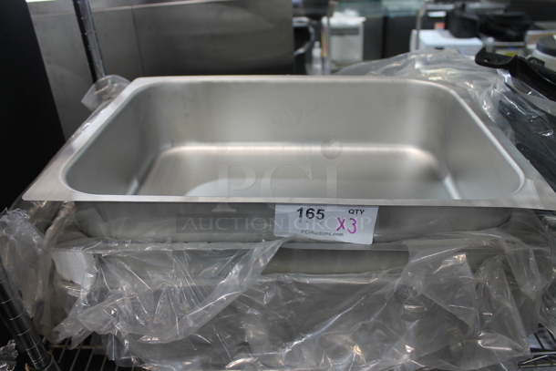 3 BRAND NEW! Stainless Steel Chafing Dish Drop In Bins. 3 Times Your Bid!
