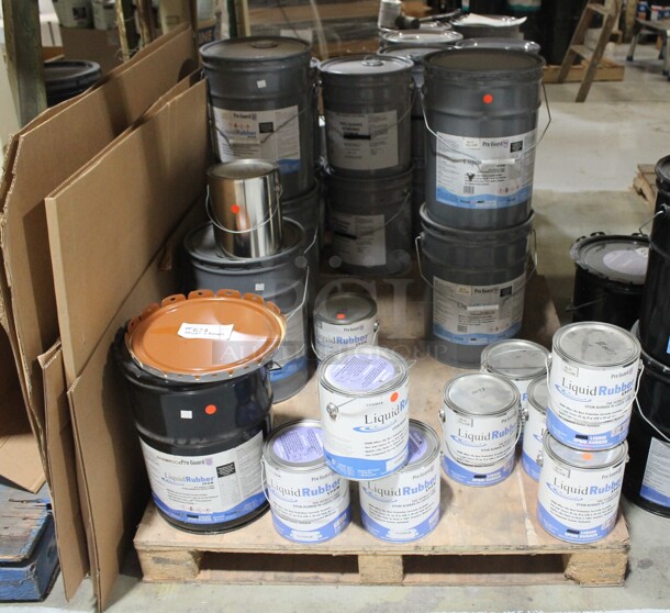 ALL ONE MONEY! TWO PALLET LOT of Various Items Including Pro Guard Liquid Rubber and Cardboard. BUYER MUST REMOVE. - Image 2 of 5