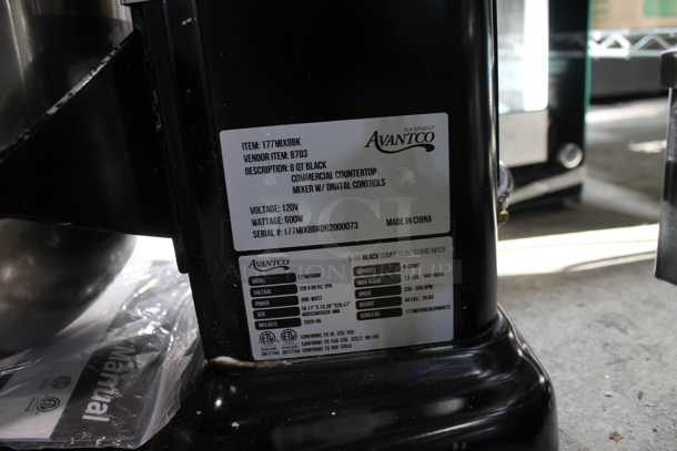 Avantco 177MIX8BK Metal Countertop 8 Quart Planetary Dough Mixer w/ Metal Mixing Bowl. 120 Volts, 1 Phase. Tested and Working! - Image 7 of 7