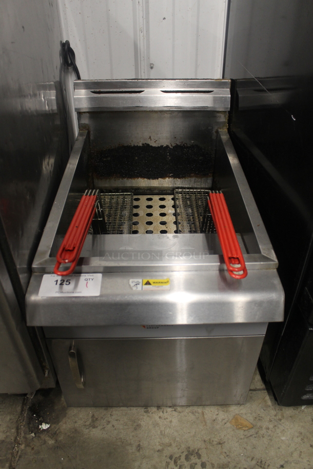 CPG Cooking Performance Group Stainless Steel Commercial Countertop Natural Gas Powered Deep Fat Fryer w/ 4 Basket Pushers. - Image 1 of 5