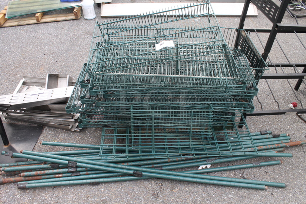 ALL ONE MONEY! Lot of Various Green Coated Wire Shelves and Poles! - Image 1 of 2