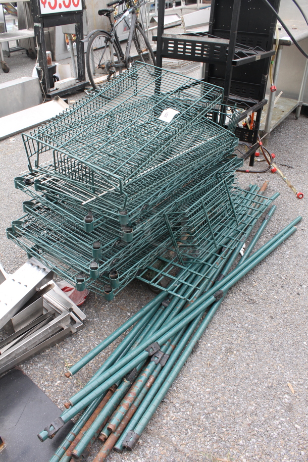 ALL ONE MONEY! Lot of Various Green Coated Wire Shelves and Poles! - Image 2 of 2