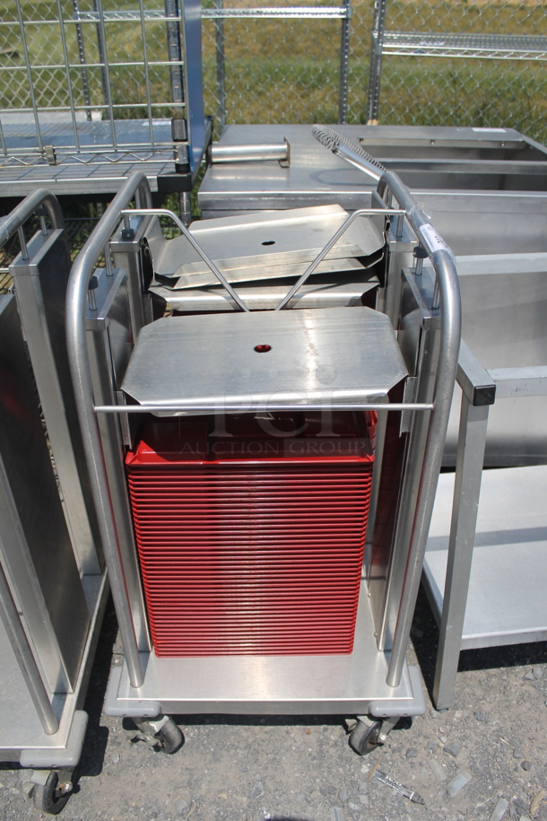 Open Deck Panel Truck With Red Shopping Baskets On Commercial Casters.