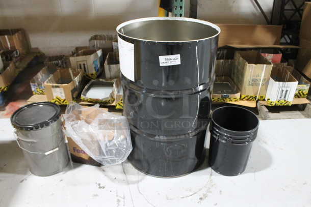 ALL ONE MONEY! Lot of Black Metal Barrel and Poly Buckets. - Image 2 of 2