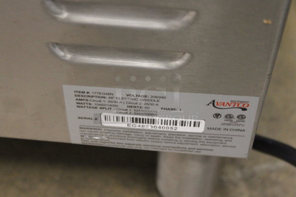BRAND NEW SCRATCH AND DENT! Avantco 177EG48N Stainless Steel Commercial Countertop Electric Powered Flat Top Griddle w/ Thermostatic Controls. 208/240 Volts, 1 Phase. - Image 5 of 5