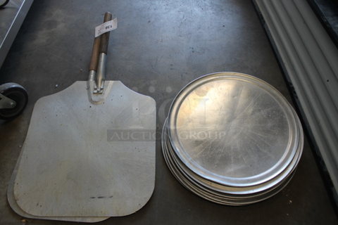 ALL ONE MONEY! Lot of 2 Metal Pizza Peels and Metal Round Pizza Pans.