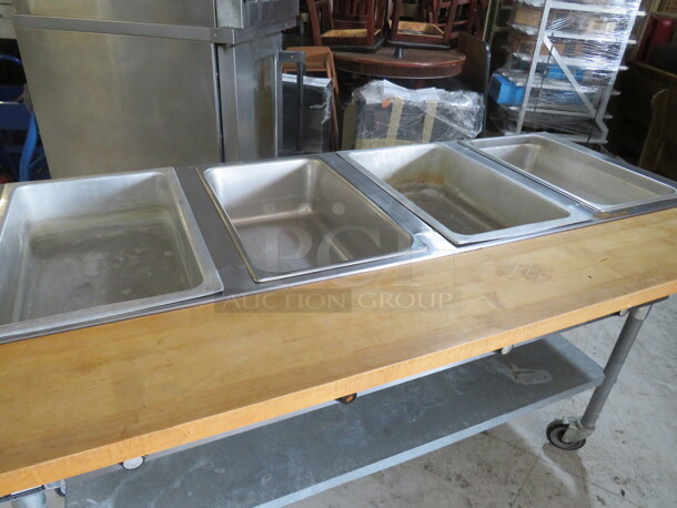 One Eagle 4 Well Steam Table With Under Shelf, Butcher Block Cutting Board, And Optional Board To Use AS A Table. Model# DHT4-240. 240 Volt. 3000 Watt. 63.5X31X39 - Image 3 of 4