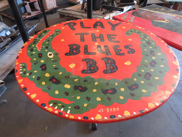 One 42X42X30 Hand Painted Table On A Pedestal Base. 
