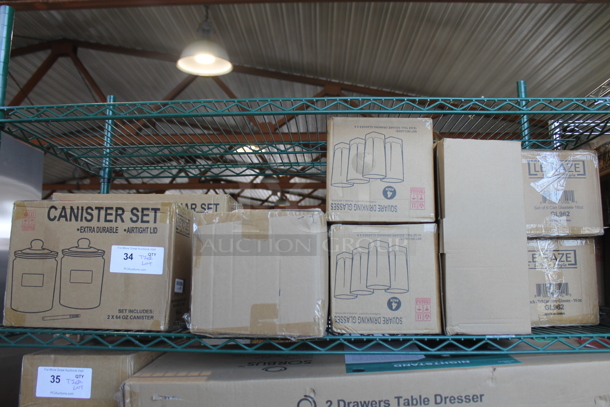 ALL ONE MONEY! Tier Lot of Various BRAND NEW SCRATCH AND DENT! Items Including Canister Set, Square Drinking Glass Sets, Le'raze Can Glasses - Image 1 of 6