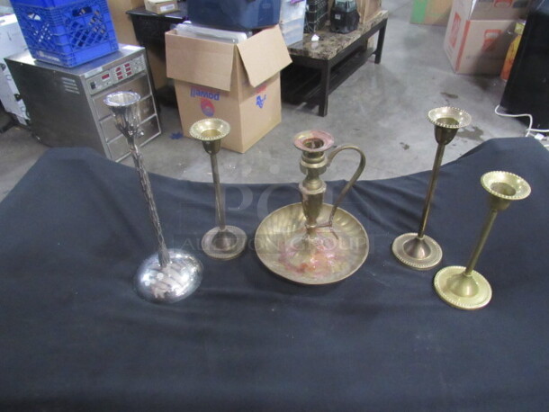 One Lot Of 5 Brass Candle Holders.