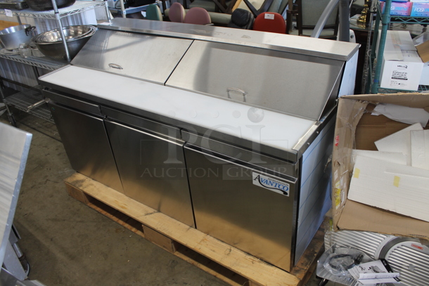 LIKE NEW! 2022 Avantco A Plus 447APST72 Stainless Steel Commercial Sandwich Salad Refrigerated Prep Table Bain Marie Mega Top. Comes w/ Commercial Casters. 115 Volts, 1 Phase. Unit Has Only Been Used a Few Times! Tested and Working! - Image 1 of 12